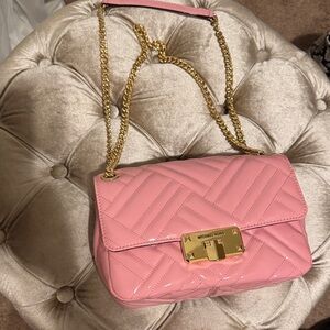 Michael Kors Pink Quilted Shoulder Bag with Gold Chain